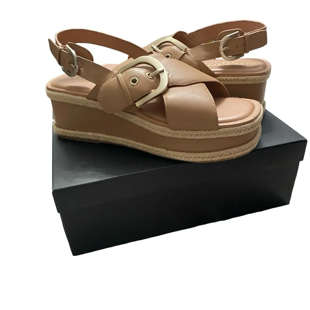 Marc Fisher Renda Espadrille Trim Slingback Leather Sandals Shoes